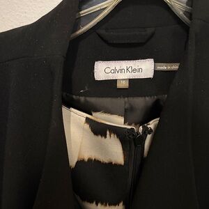 Calvin Klein Black Jacket with Patterned Dress of multi colors of brown